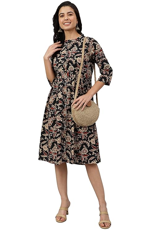 Women's Cotton Fit and Flare Below The Knee Dresse