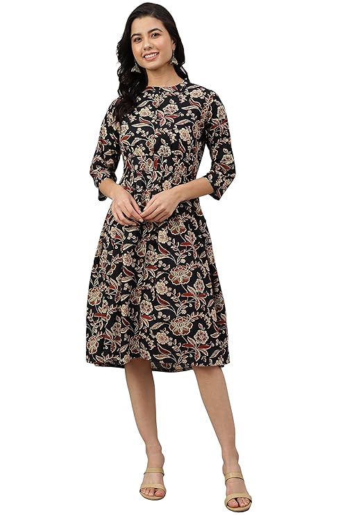 Women's Cotton Fit and Flare Below The Knee Dresse