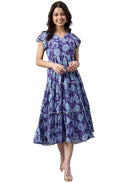 Women's Fit and Flare Midi Georgette Printed Flared Western Dress